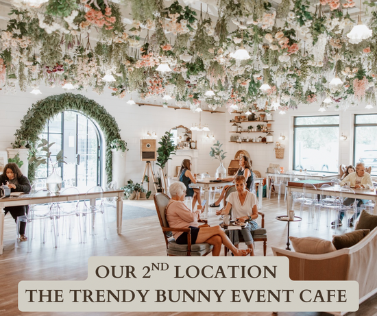 The Trendy Bunny Event Café is our 2nd cafe’s location and the perfect spot for coffee dates, bakery treats, and special events! 