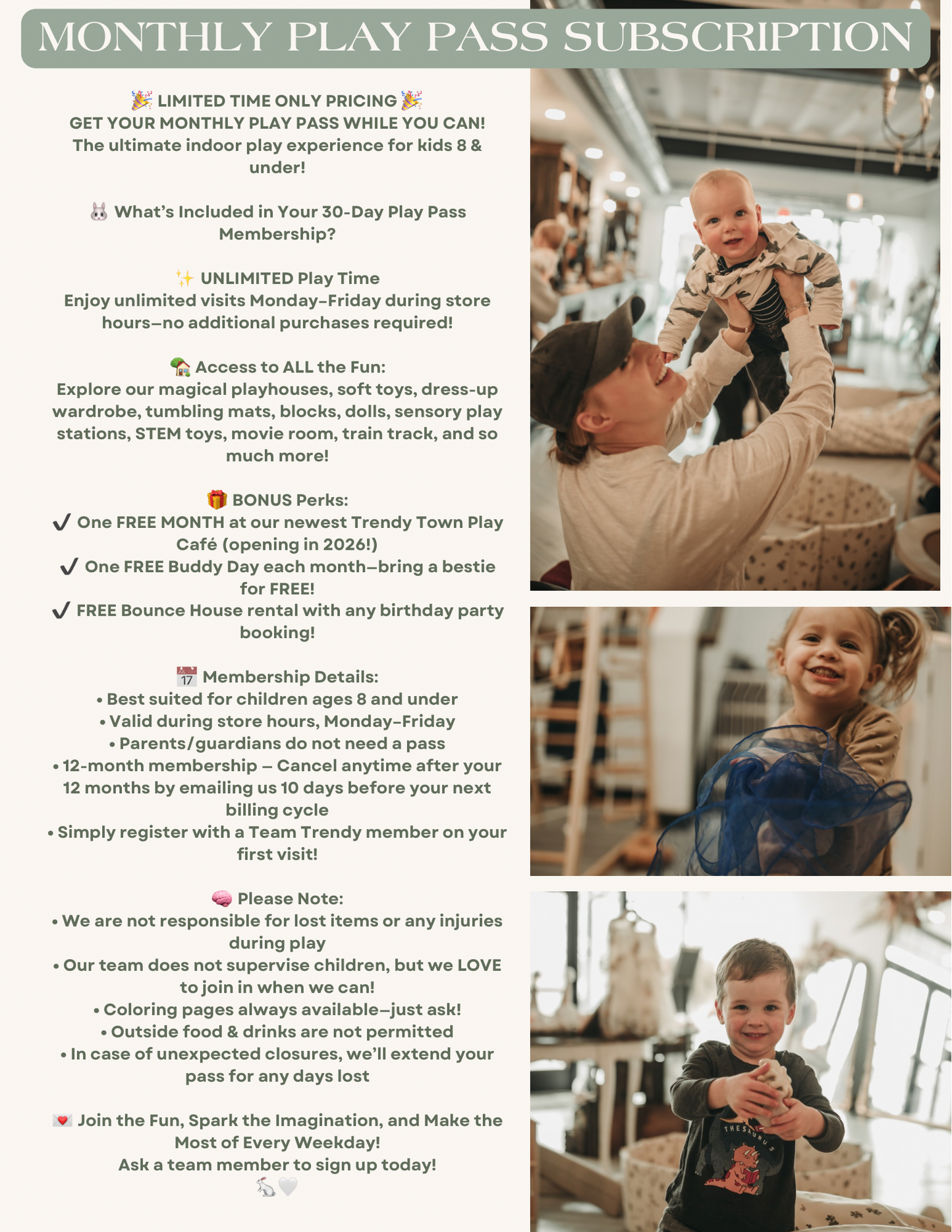 Monthly Play Pass Membership (Up to 2 Children)