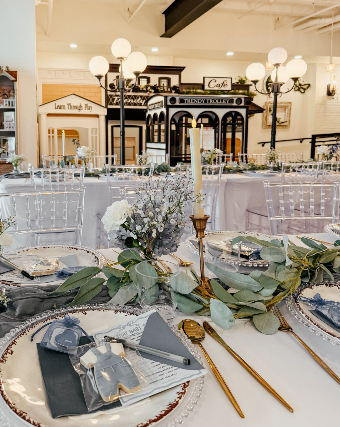 Decorated event table setup for parties and celebrations in Greensburg, PA at The Trendy Bunny Studio