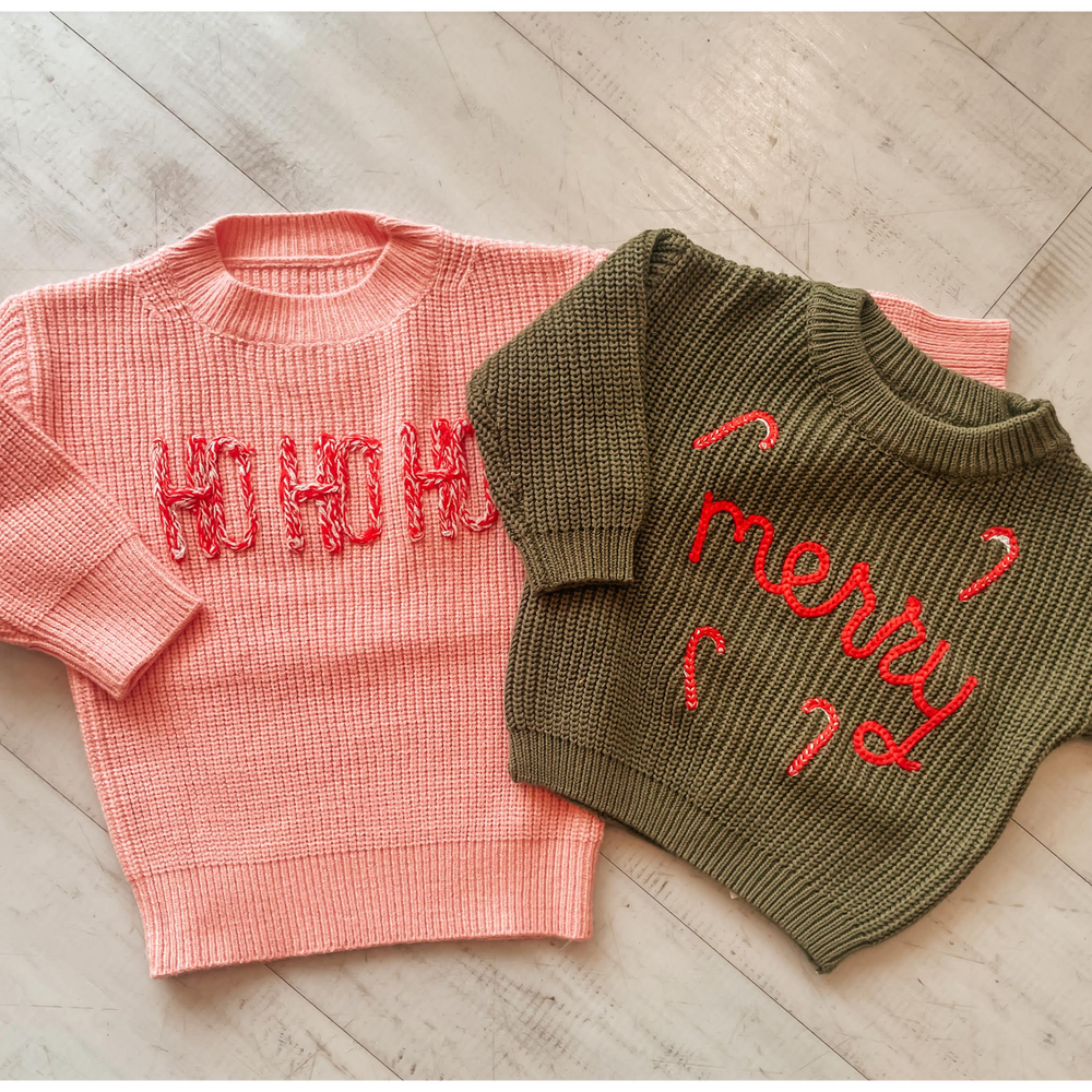 HO HO HO Knit Embroidered Sweater