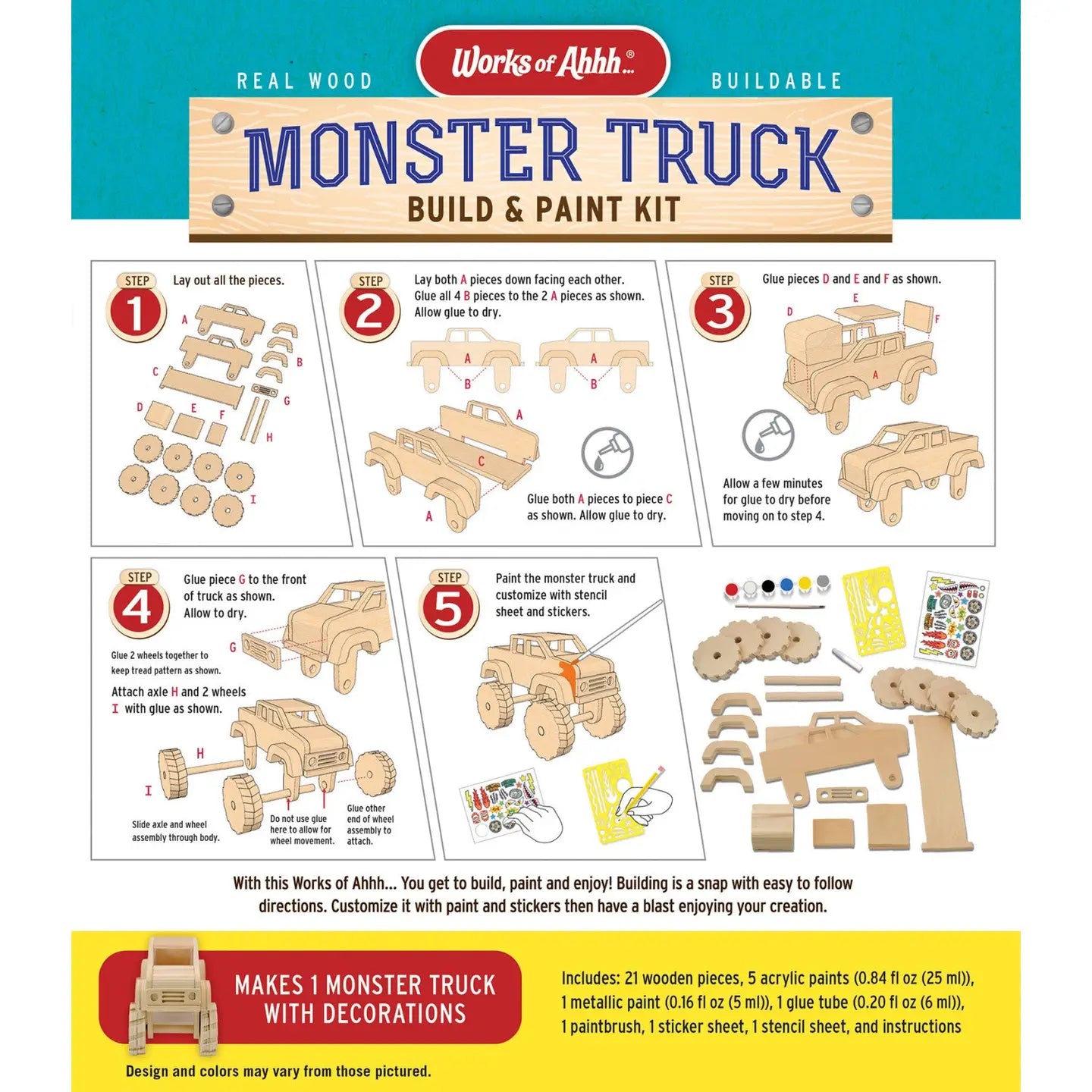Monster Truck Wood Buildable Paint Kit