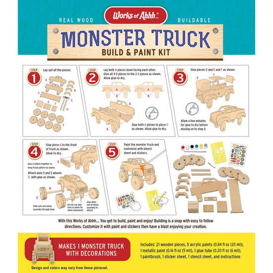 Monster Truck Wood Buildable Paint Kit